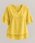 Sara | Vintage Frayed V-Neck Linen Top