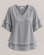 Sara | Vintage Frayed V-Neck Linen Top