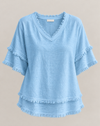 Sara | Vintage Frayed V-Neck Linen Top
