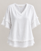 Sara | Vintage Frayed V-Neck Linen Top