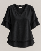 Sara | Vintage Frayed V-Neck Linen Top
