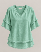 Sara | Vintage Frayed V-Neck Linen Top