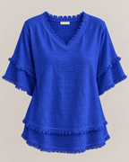 Sara | Vintage Frayed V-Neck Linen Top