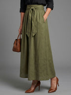 Vera | Two Piece Set Black Blouse Olive Green Midi Skirt
