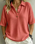 Maddison | Relaxed Waffle Polo Top