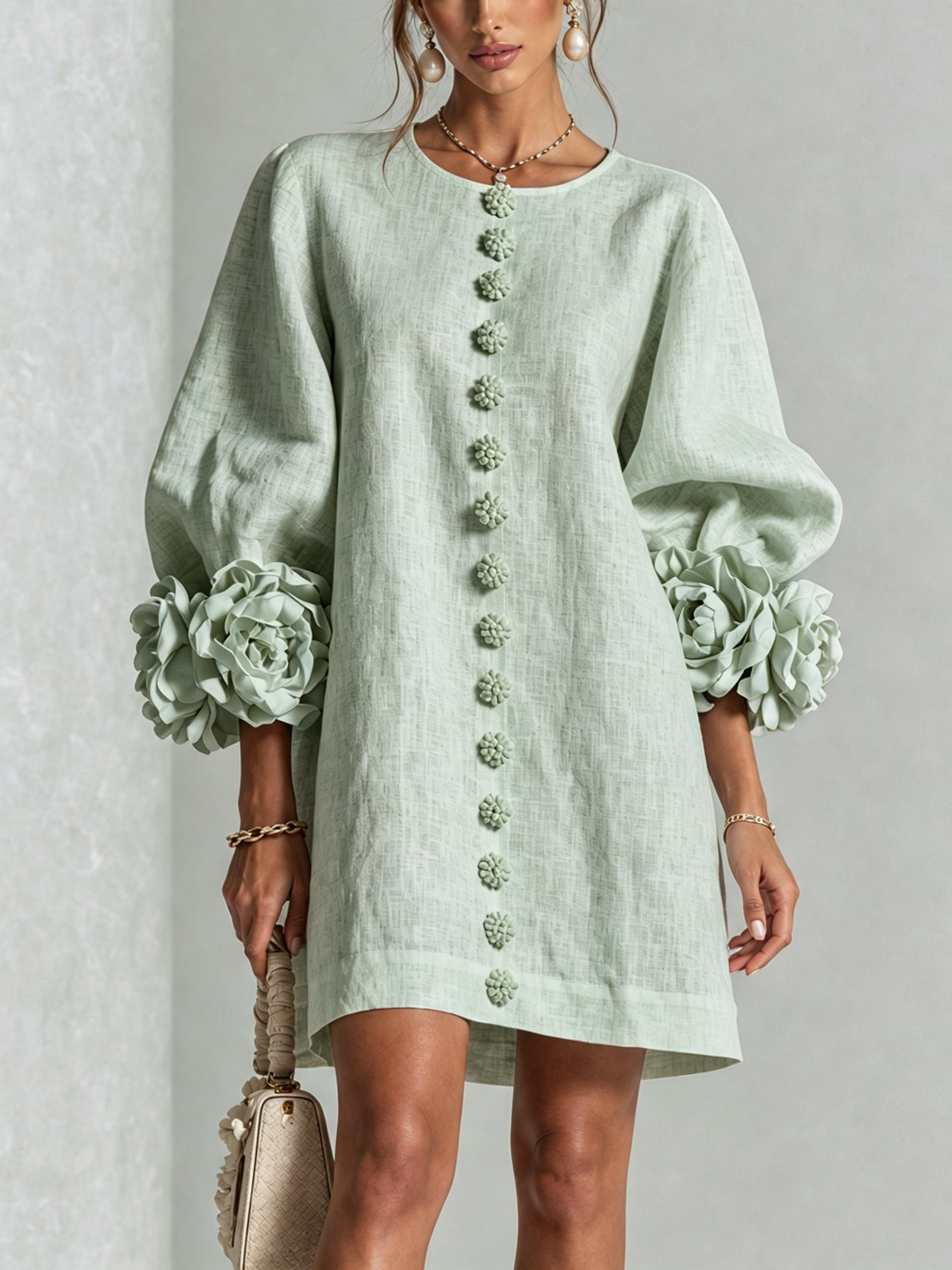 Floral Mini Dress with Eye-Catching Floral Cuffs