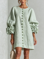 Aurora | Floral-Cuff Button Mini Dress