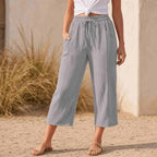 Linelle – Women's Crinkle Wide-Leg Cropped Pants with Pockets