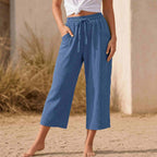 Linelle – Women's Crinkle Wide-Leg Cropped Pants with Pockets