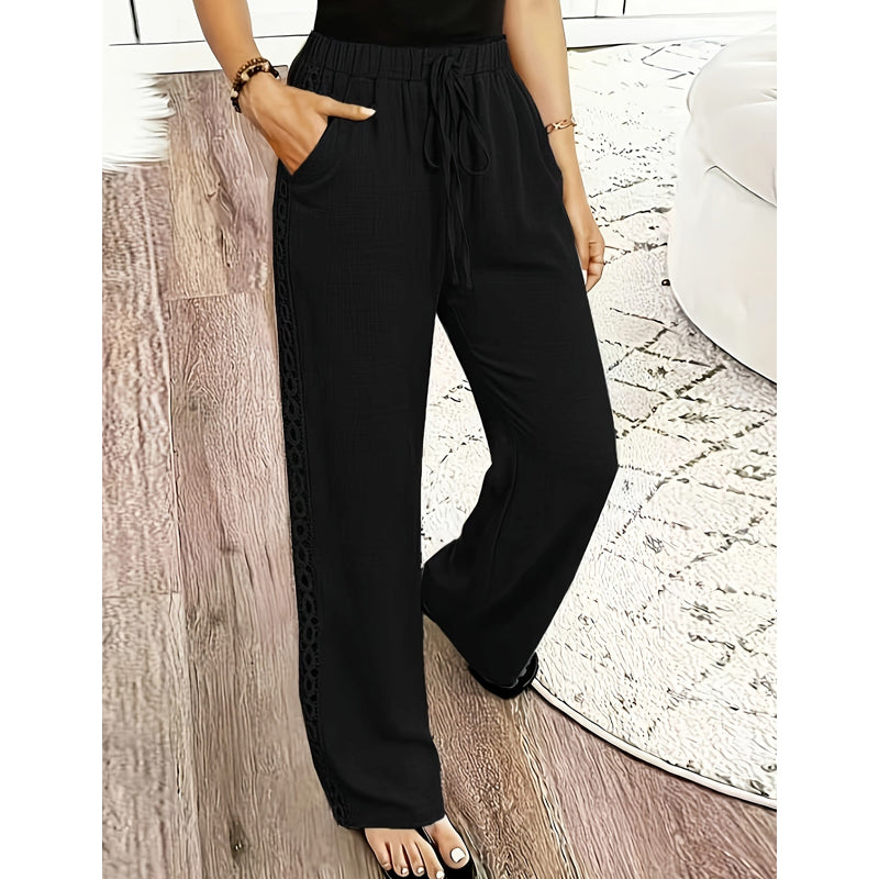 Mila | Lightweight Pants with Lace Details and Elastic Waistband