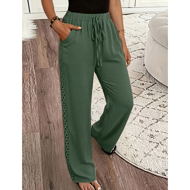 Mila | Lightweight Pants with Lace Details and Elastic Waistband