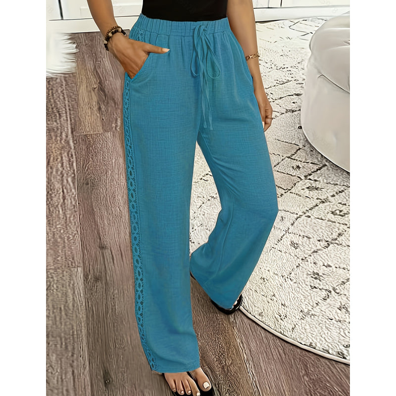 Mila | Lightweight Pants with Lace Details and Elastic Waistband