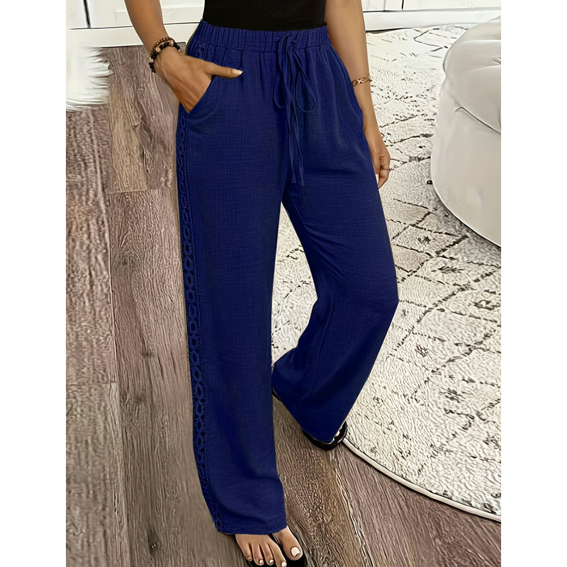 Mila | Lightweight Pants with Lace Details and Elastic Waistband
