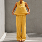 Poisematch – Stand-Collar Top And Wide-Leg Pants Set