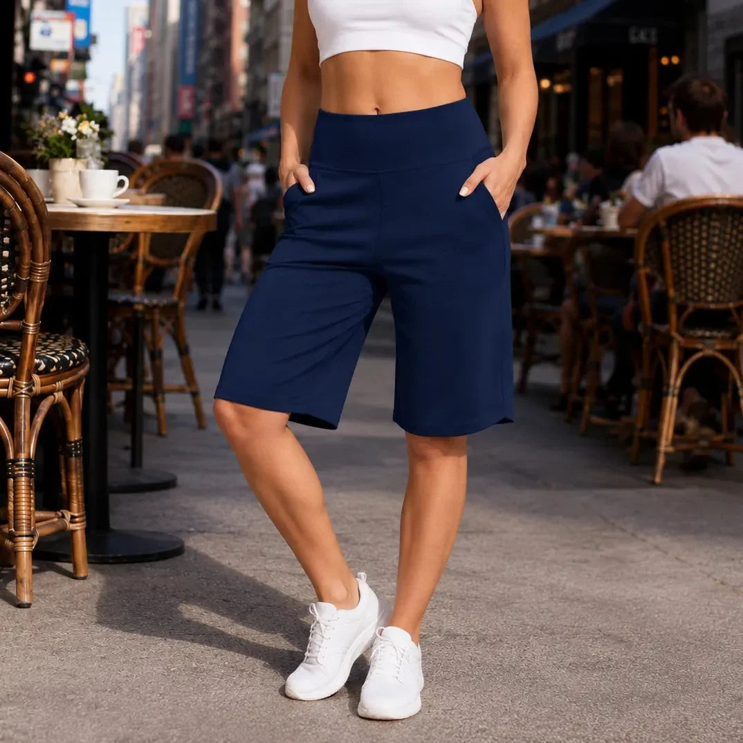 Brisella – Knee Length Wide Leg Cooling Shorts with Pockets for Women